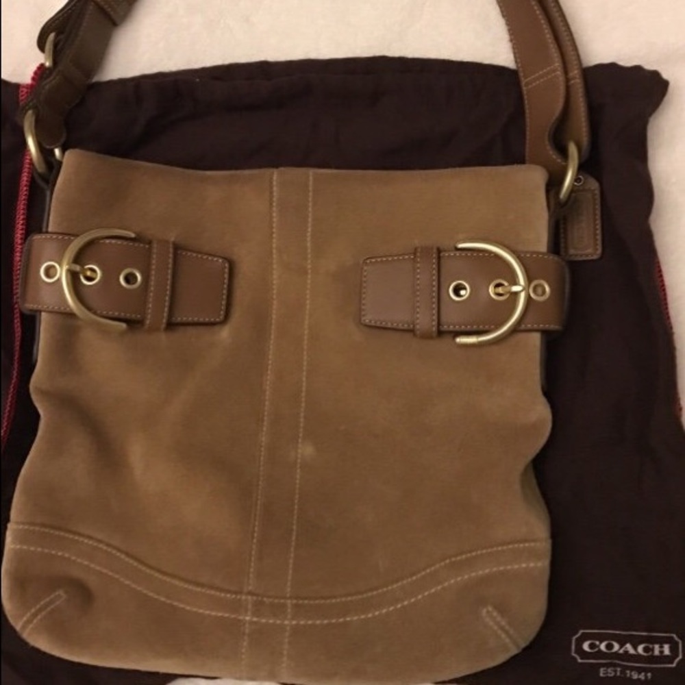 Vintage Coach caramel-colored suede handbag